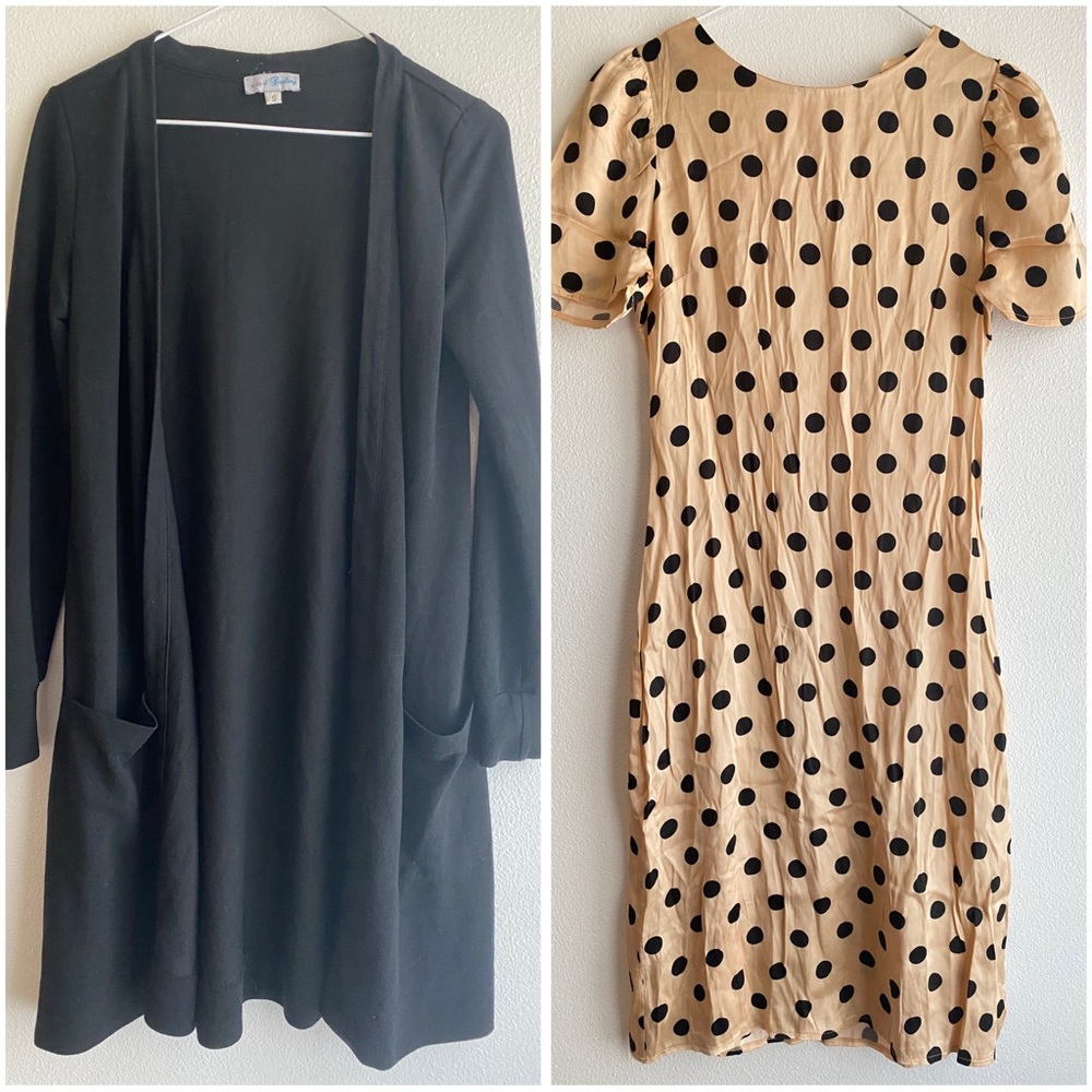 Polka Dot Dress Forum Dress with A Dip of Darling Black Duster Size Small